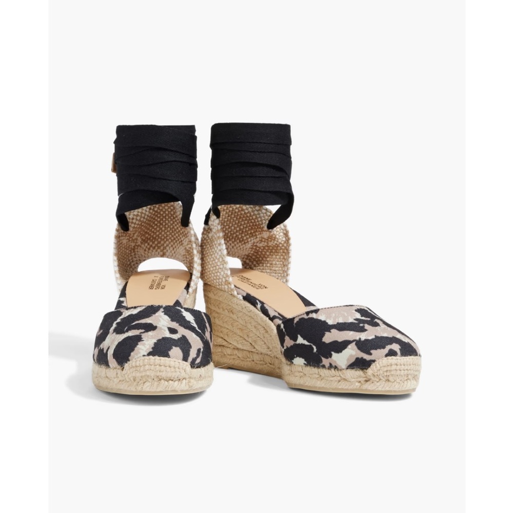 CASTANER X DVF Espadrille Wedge Ankle-Tie Sandal in Black Animal Print - Picture 3 of 8
